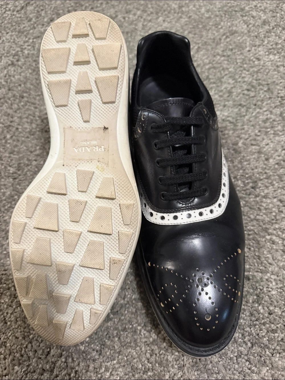 Prada Black and White Wingtip Derby Sneakers Size 7UK/8US !